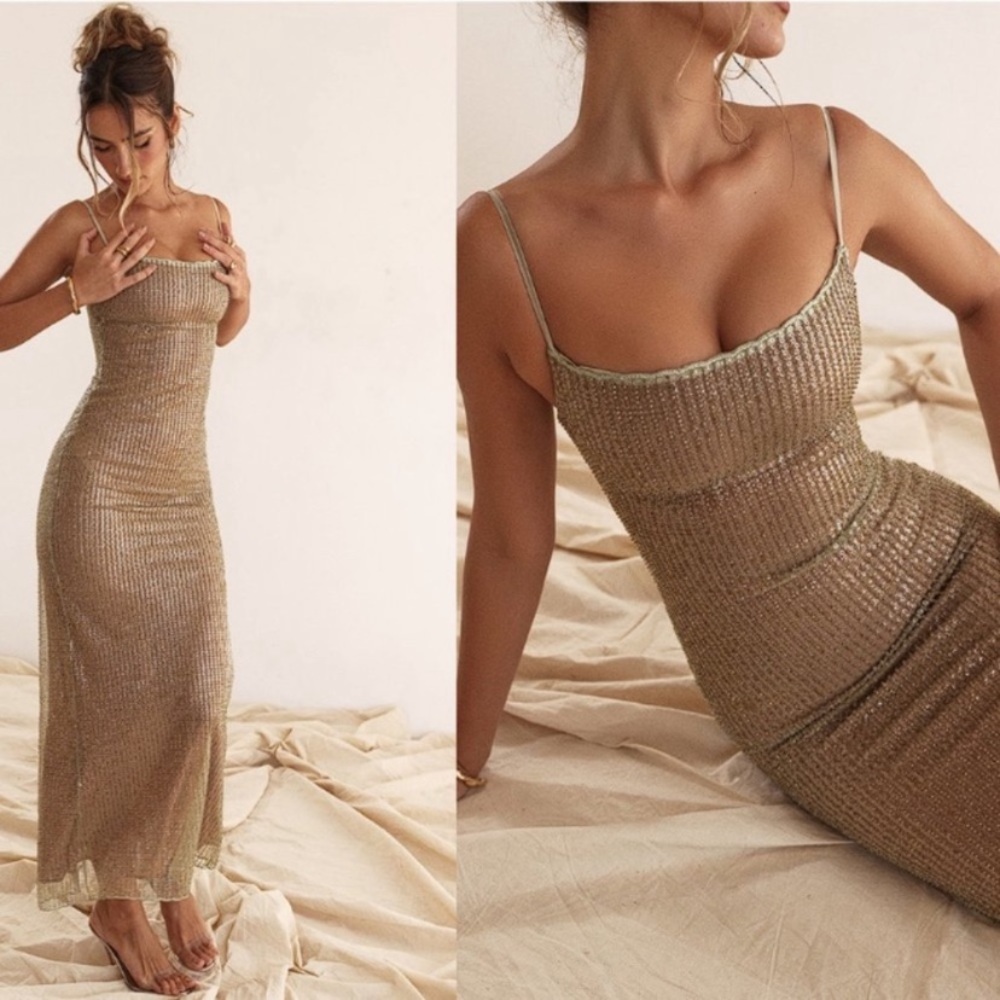LIMITED EDITION House of CB 'Alondra' Cafe Au Lait Beaded Maxi Dress NWOT size L - Picture 16 of 16